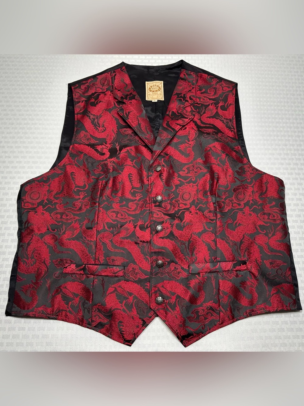 Vintage Wah Maker Black Red Dragon Pattern Western Saloon Vest Mens Large L USA!